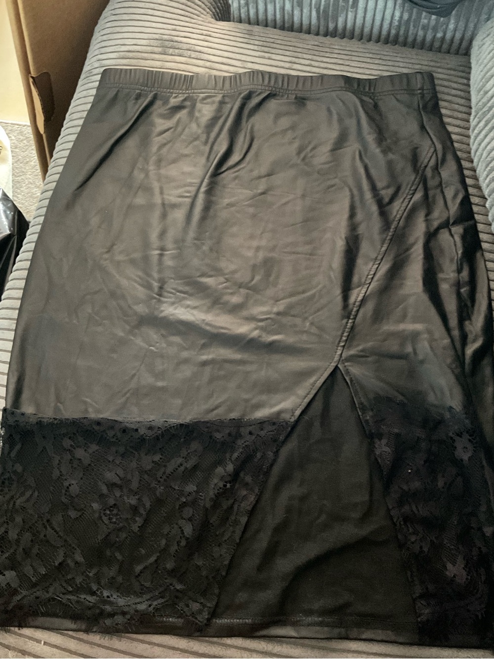 Black Lace-Trim Midi Skirt